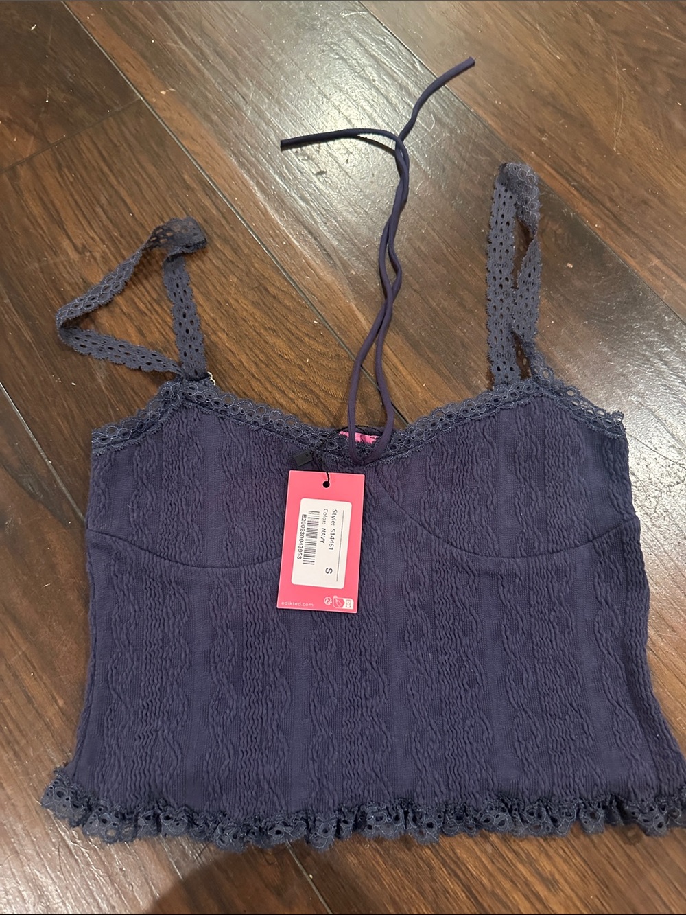 Edikted Navy Lace-Trim Cropped Cami